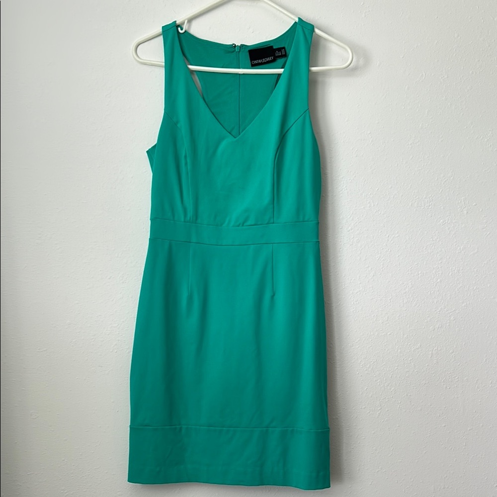 Cynthia Rowley Green Sheath Mini‎ Dress V-Neck Sleeveless